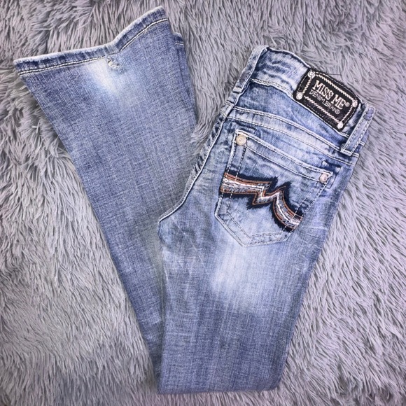 Miss Me Jeans Womens 27 Bootcut Embellished Pocket Medium Wash Flare Bell Bottom - Picture 13 of 15